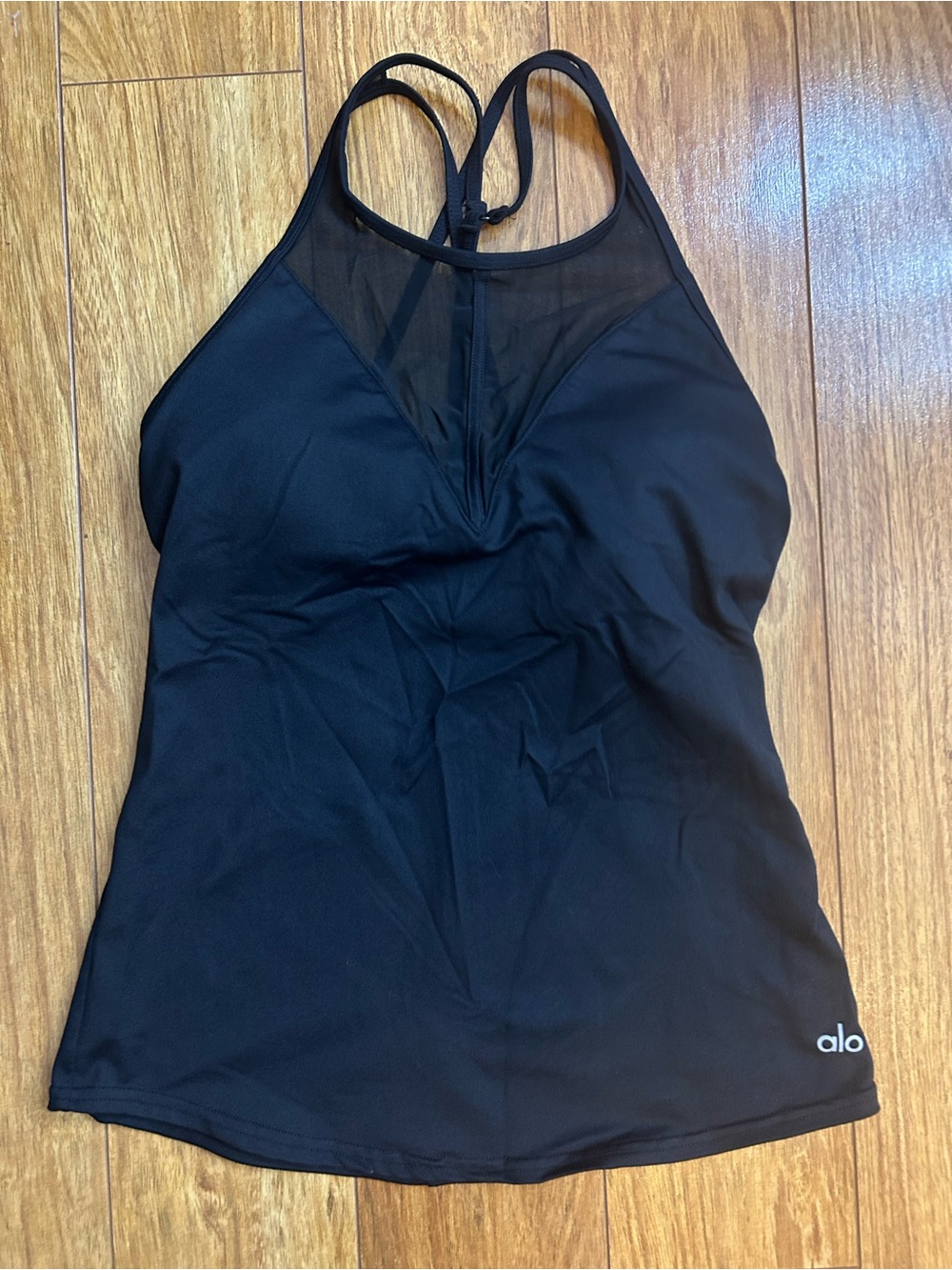 ALO Yoga Black Mesh-Front Performance Tank Size Small